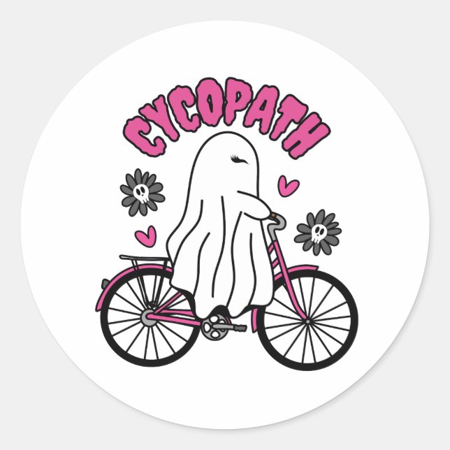 Cycopath Halloween Ghost on Pink Bicycle Runder Aufkleber (Vorderseite)