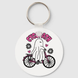 Cycopath Halloween Ghost on Pink Bicycle Schlüsselanhänger