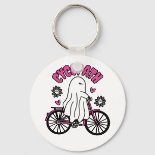 Cycopath Halloween Ghost on Pink Bicycle Schlüsselanhänger