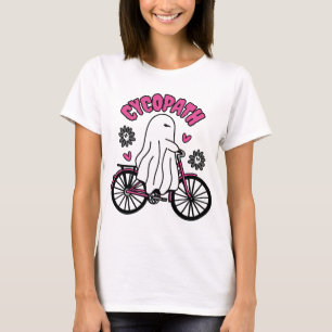 Cycopath Halloween Ghost on Pink Bicycle T-Shirt