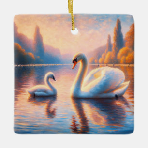 Cygnet und Swan Keramikornament