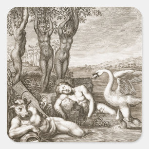 Cygnus verwandelt sich in einen Schwan und Phaeton Quadratischer Aufkleber