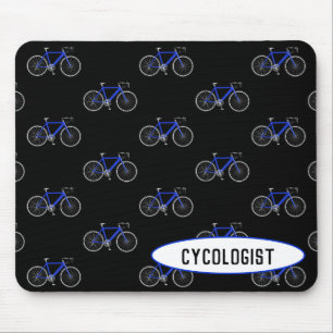 Cykologe blaues Fahrrad auf schwarz Mousepad