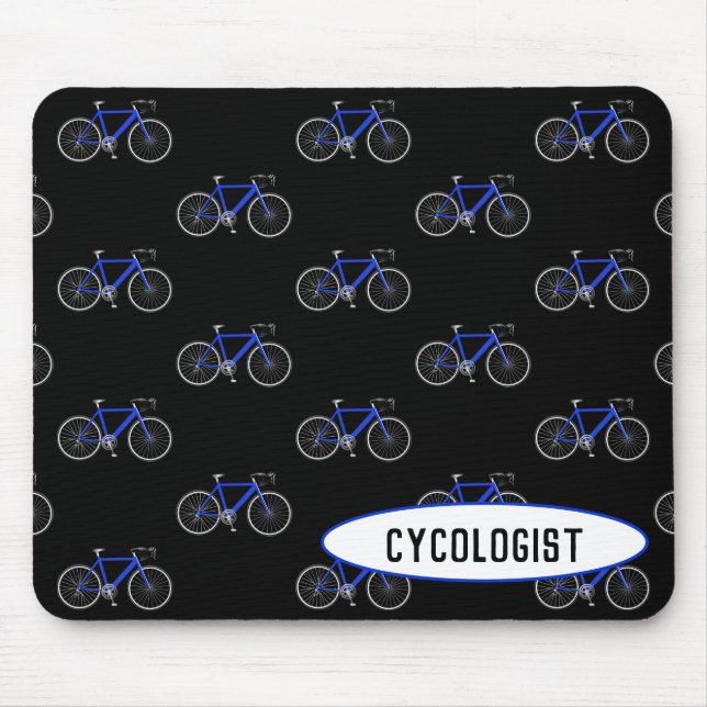 Cykologe blaues Fahrrad auf schwarz Mousepad (Vorne)