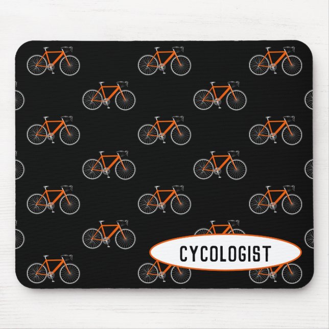 Cykologe Orangenrad auf schwarz Mousepad (Vorne)