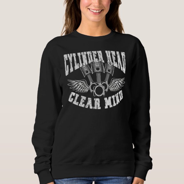 Cylinder Head Clear Mind Backprint Car Machanic Sweatshirt (Vorderseite)