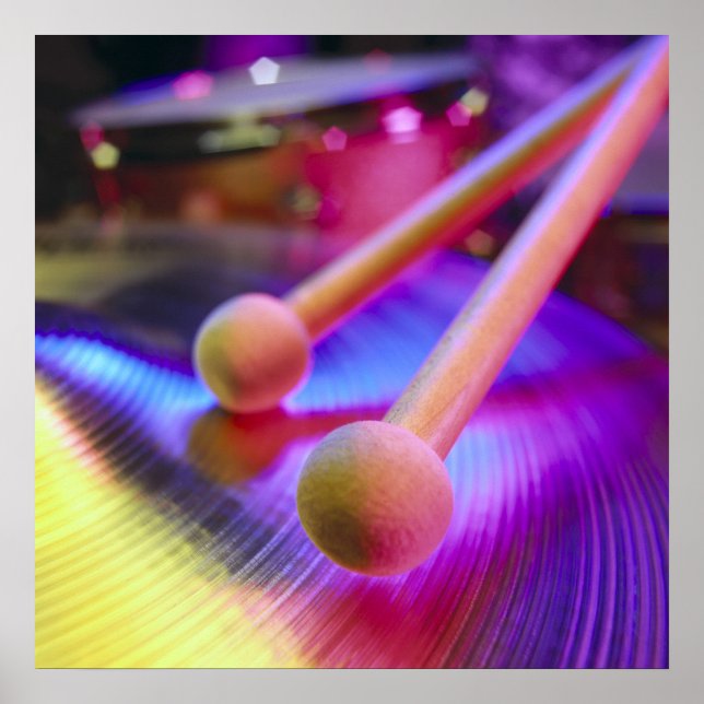 Cymbal & Round Tip Drum Sticks Poster (Vorne)