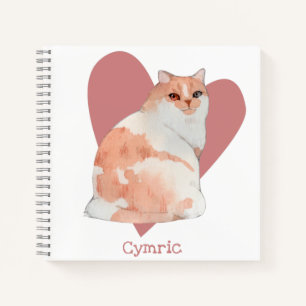 Cymric Cat Watercolor Kitty Pink Heart Journal Notizbuch