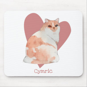 Cymric Cat Watercolor Kitty Pink Herz Mousepad