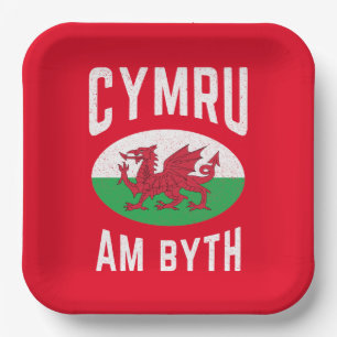 Cymru Am Byth Wales-Flagge Stolz Welsh Vintage-Rug Pappteller