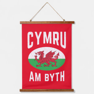 Cymru Am Byth Wales-Flagge Stolz Welsh Vintage Rug Wandteppich Mit Holzrahmen