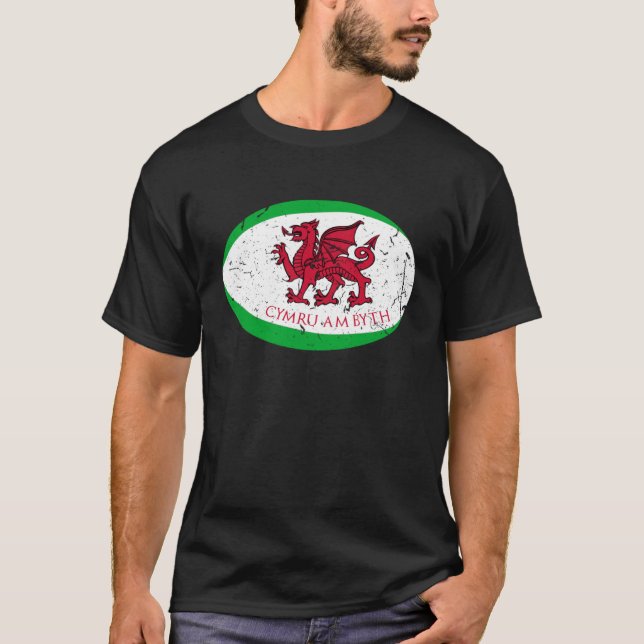 Cymru Am Byth Welsh Rugby Ball Fans T-Shirt (Vorderseite)