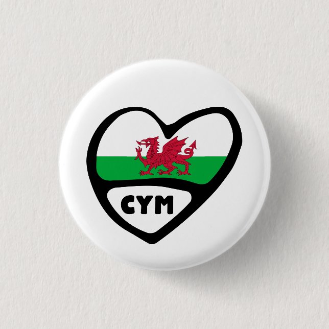 Cymru Landeskennzahl-Flaggen-Herz-Button, Wales, Button (Vorderseite)