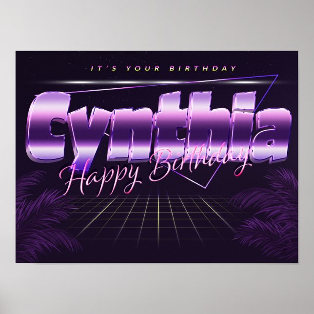 Cynthia Name Vorname lila retro Poster Geburtstag (Vorne)