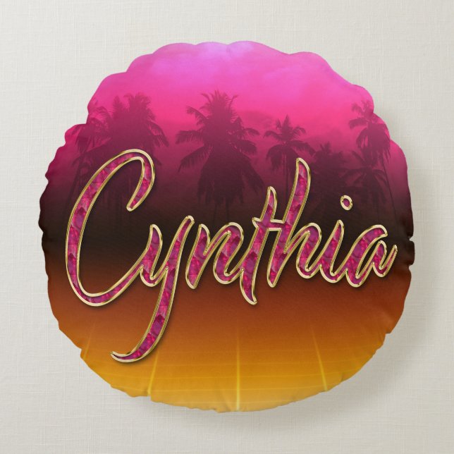 Cynthia Vorname Name golden pink Kissen (Vorderseite)