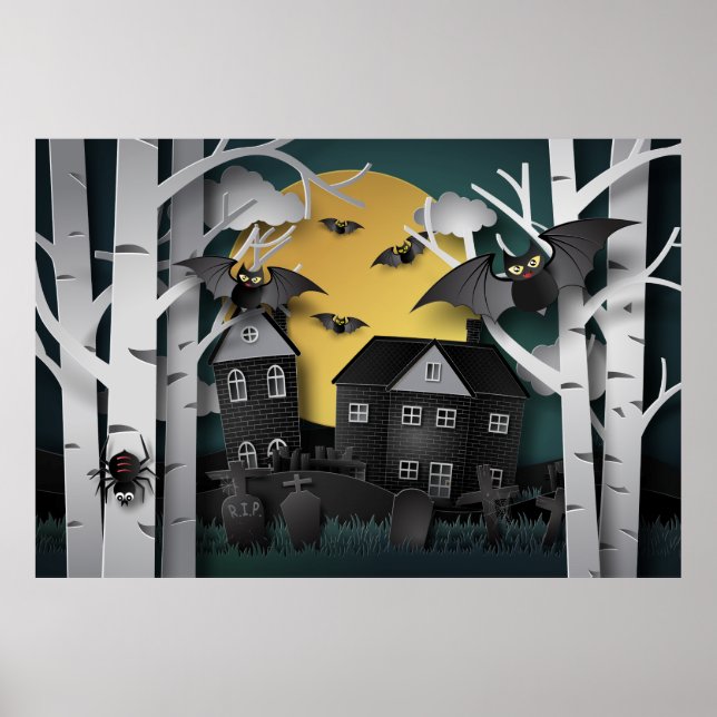 Cypress Forest, Friedhof und Fledermäuse Poster (Vorne)