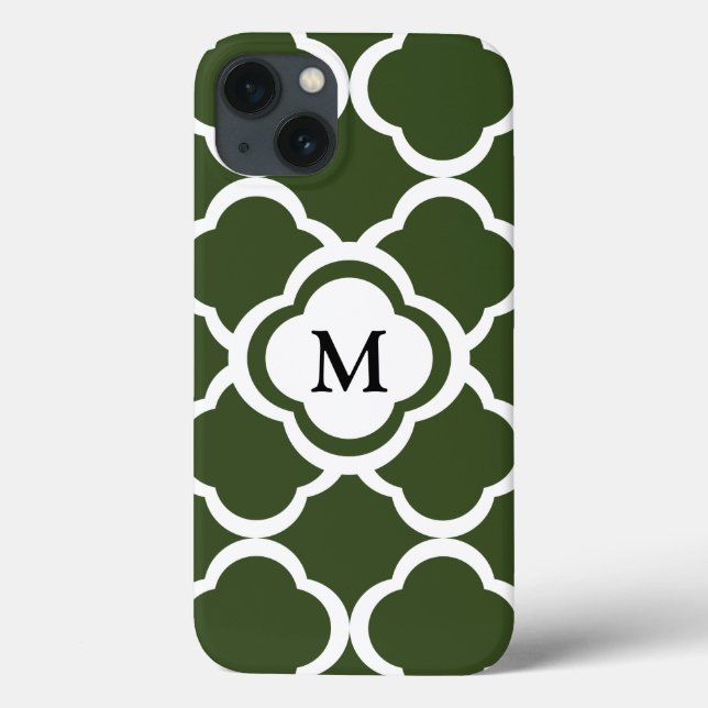 Cypress Green und White Quatrefolie Monogram Case-Mate iPhone Hülle (Rückseite)