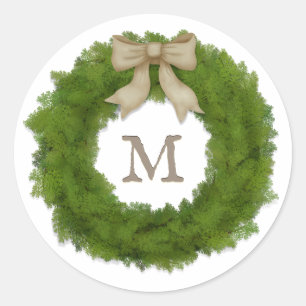 Cypress-Kranz mit Elfenbeinbauch, Mit Monogramm Runder Aufkleber