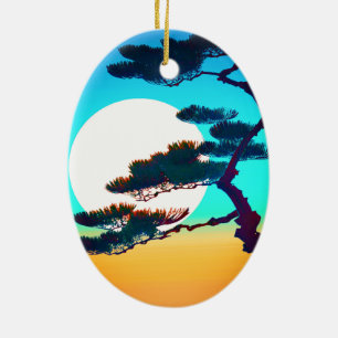 Cypress Tree und Vollmond Keramik Ornament