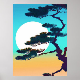 Cypress Tree und Vollmond Poster