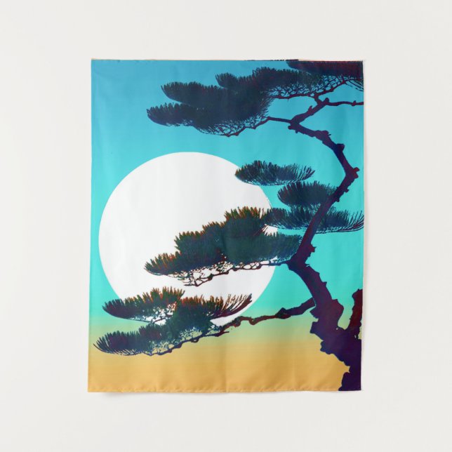 Cypress Tree und Vollmond Wandteppich (Vorderseite)