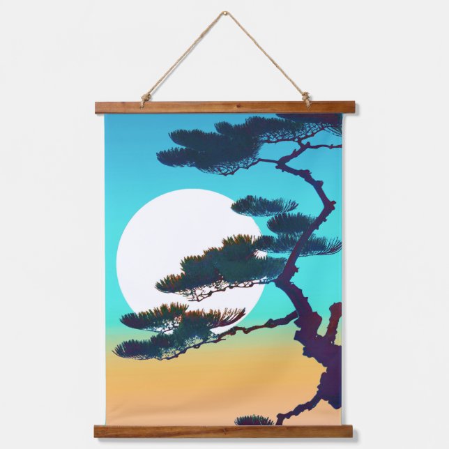 Cypress Tree und Vollmond Wandteppich Mit Holzrahmen (Vorderseite)
