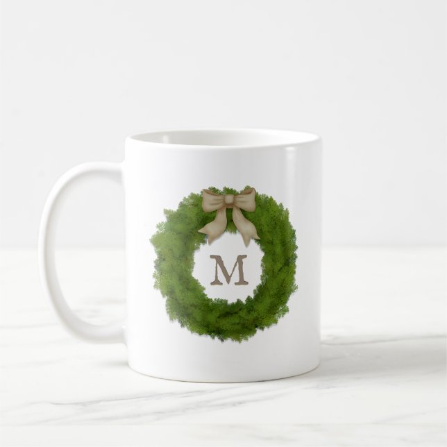 Cypresskranz mit Mit Monogramm Ribbon Bogen Kaffeetasse (Links)