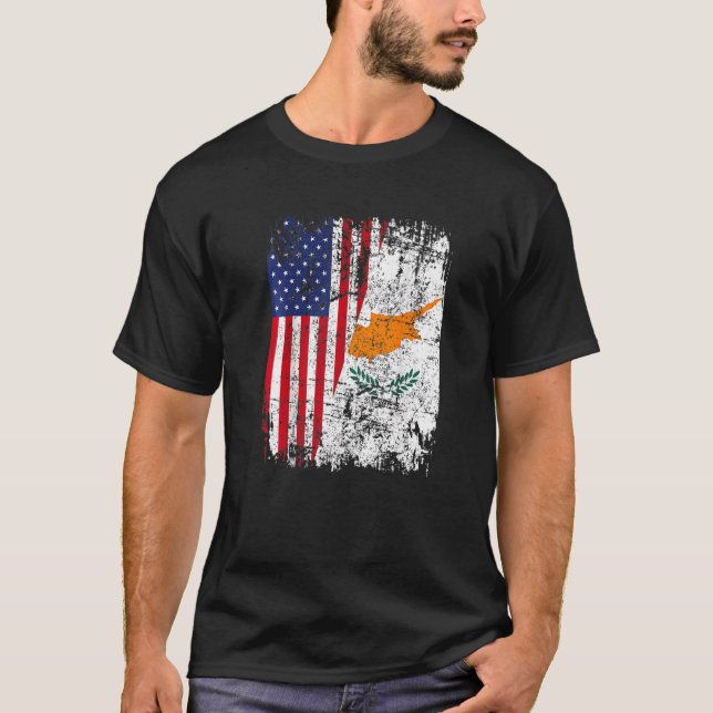 CYPRIOT ROOTS Half American Flag USA CYPRUS FLAG T-Shirt (Vorderseite)
