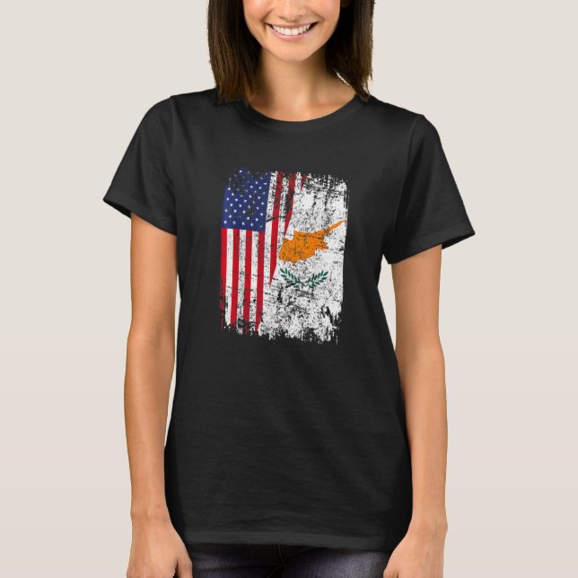 CYPRIOT ROOTS Half American Flag USA CYPRUS FLAG T-Shirt (Vorderseite)