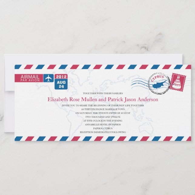 Cyprus Airmail Hochzeitseinladung Einladung (Vorderseite)