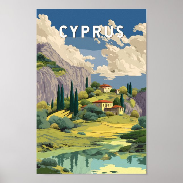 Cyprus Illustration Travel Art Vintage Poster (Vorne)