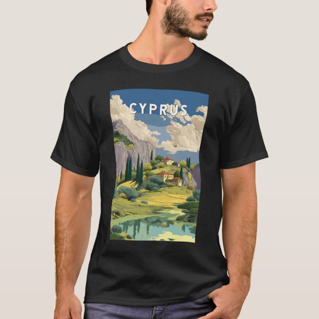Cyprus Illustration Travel Art Vintage T-Shirt (Vorderseite)