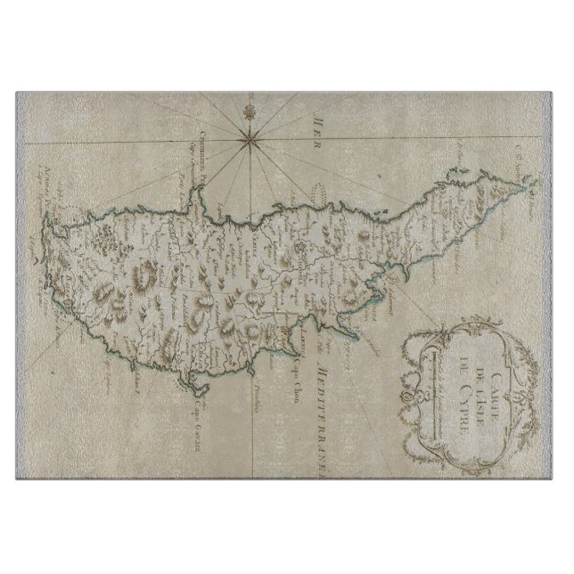 Cyprus island Mediterranean map old antique brown Schneidebrett (Vorderseite)