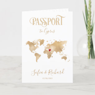 Cyprus Map Wedding Destination Passport Gold Einladung