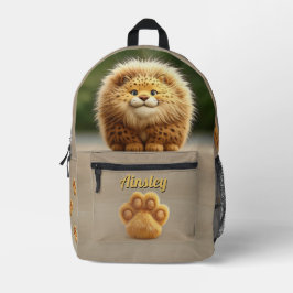 Cyran die Fluffy Leopard Beige mit Paw Prints Bedruckter Rucksack