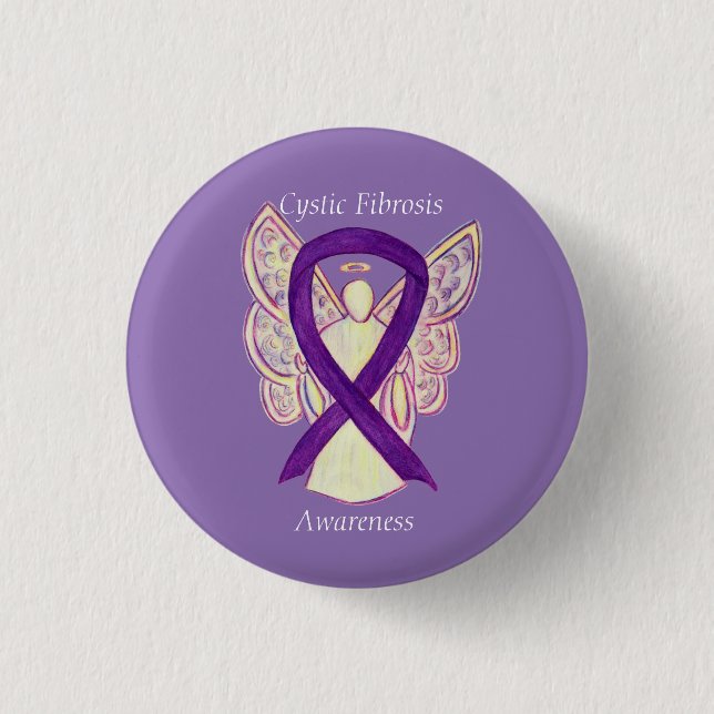 Cystic Fibrosis Awareness Angel Ribbon Art Button (Vorderseite)