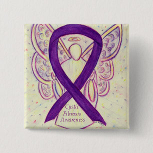 Cystic Fibrosis Awareness Angel Ribbon Art Button