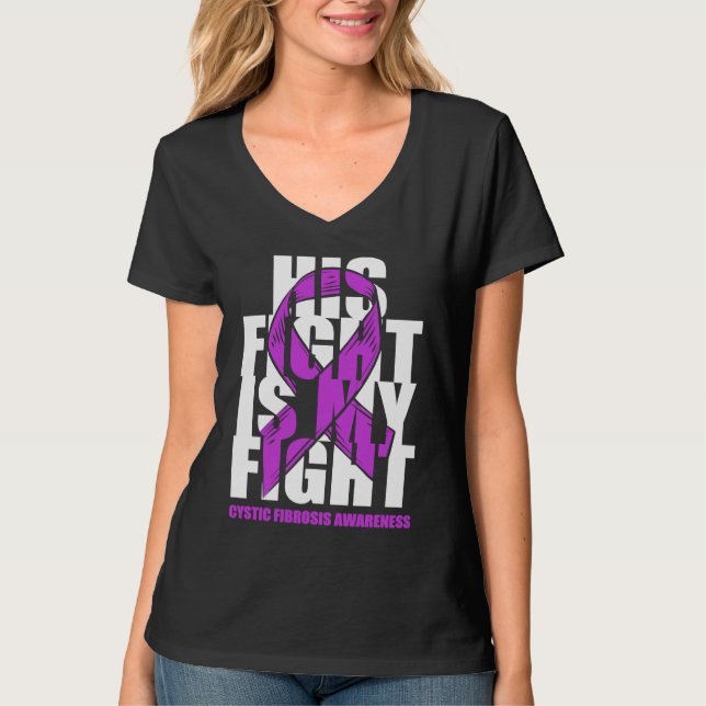 Cystic Fibrosis Awareness Month Purple Ribbon His  T-Shirt (Vorderseite)