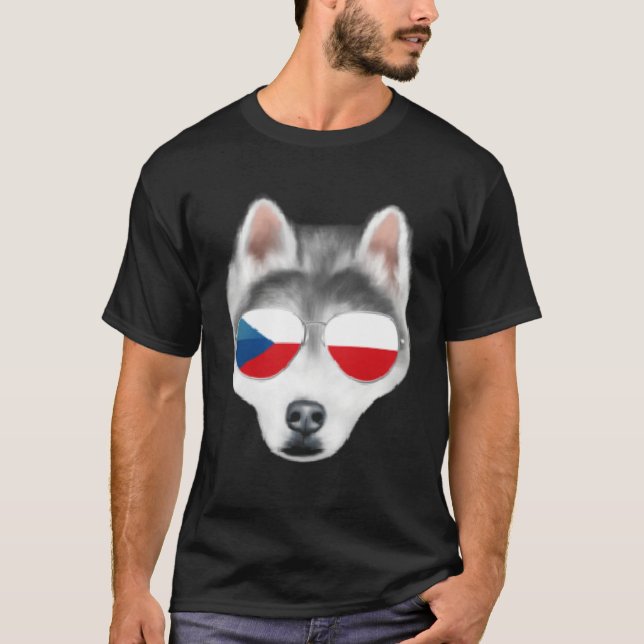 Czech Flag Siberian Husky Dog Czech Republic Pocke T-Shirt (Vorderseite)