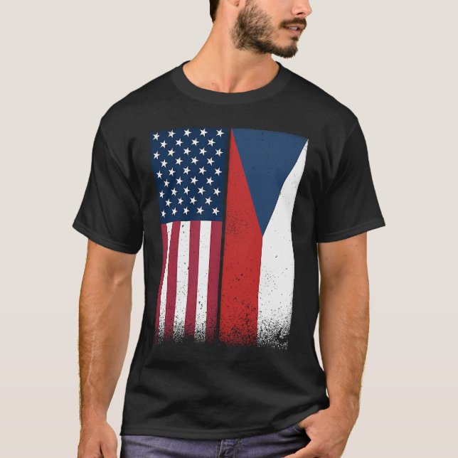 Czech Republic  Czech American Flags Proud USA T-Shirt (Vorderseite)
