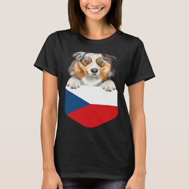 Czech Republic Flag Australian Shepherd Dog In Poc T-Shirt (Vorderseite)