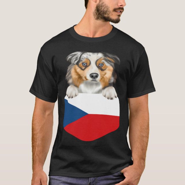 Czech Republic Flag Australian Shepherd Dog In Poc T-Shirt (Vorderseite)