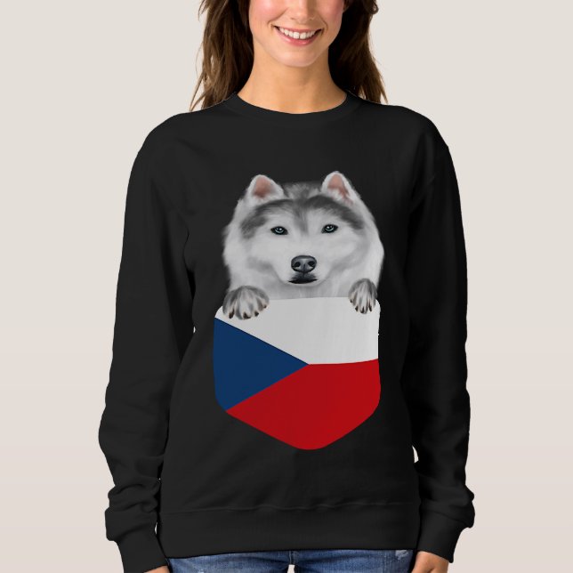 Czech Republic Flag Siberian Husky Dog In Pocket Sweatshirt (Vorderseite)