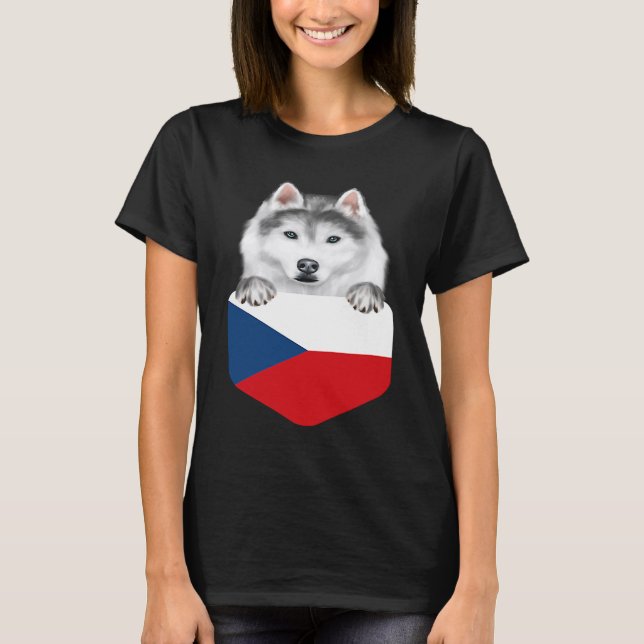 Czech Republic Flag Siberian Husky Dog In Pocket T-Shirt (Vorderseite)