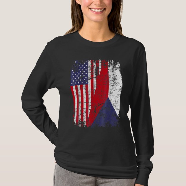 CZECH REPUBLIC ROOTS Half American Flag CZECH T-Shirt (Vorderseite)