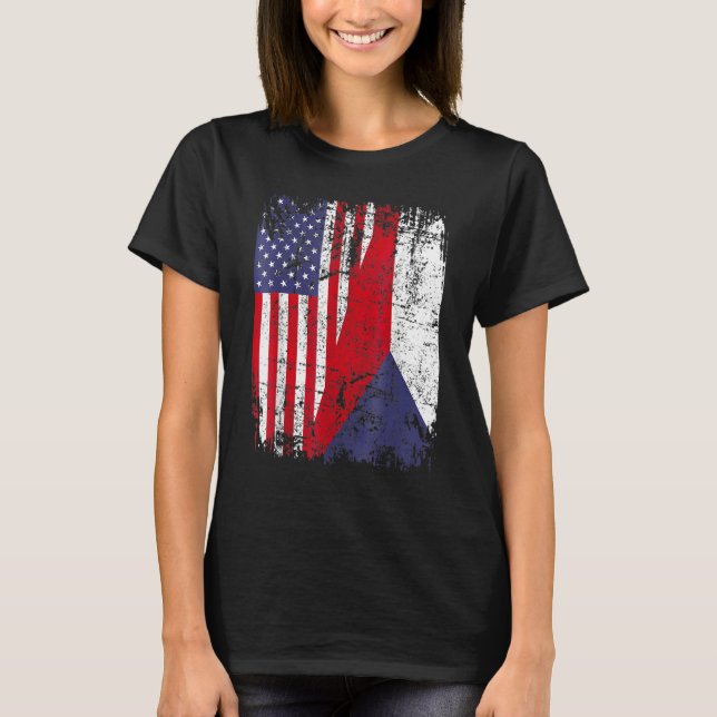CZECH REPUBLIC ROOTS Half American Flag CZECH T-Shirt (Vorderseite)