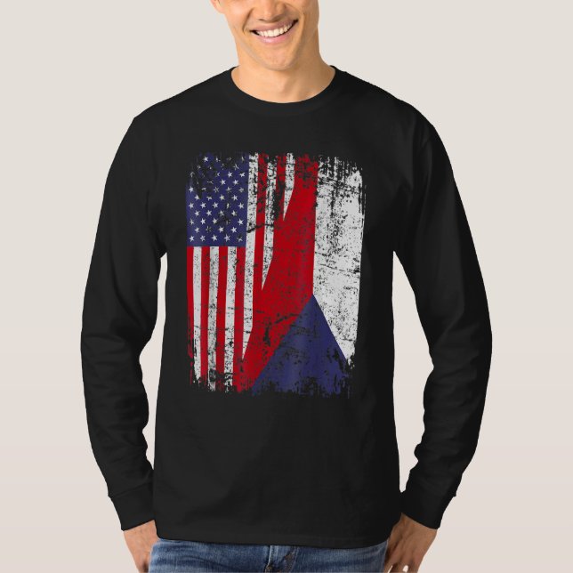 CZECH REPUBLIC ROOTS Half American Flag CZECH T-Shirt (Vorderseite)
