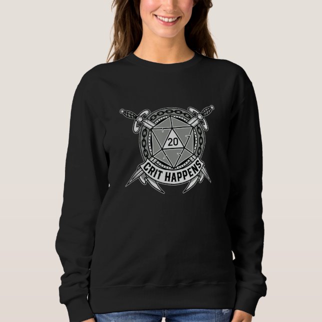 D20 Crit tritt auf als Würfel und als Papiertablet Sweatshirt (Vorderseite)