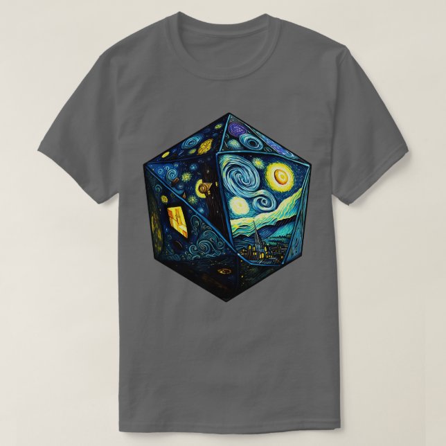D20 Dice Art Van Gogh Starry Night Cool realistisc T-Shirt (Design vorne)