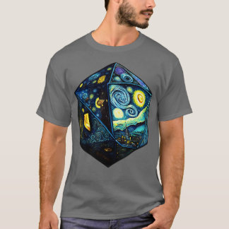 D20 Dice Art Van Gogh Starry Night Cool realistisc T-Shirt